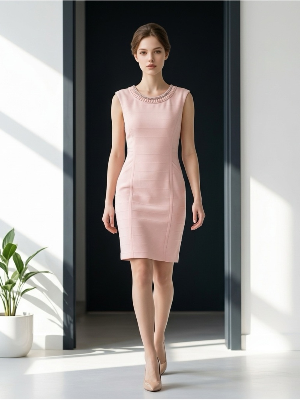 Covington Dress Sheath Size 12 Rhinestones Lined Knee Length Pink